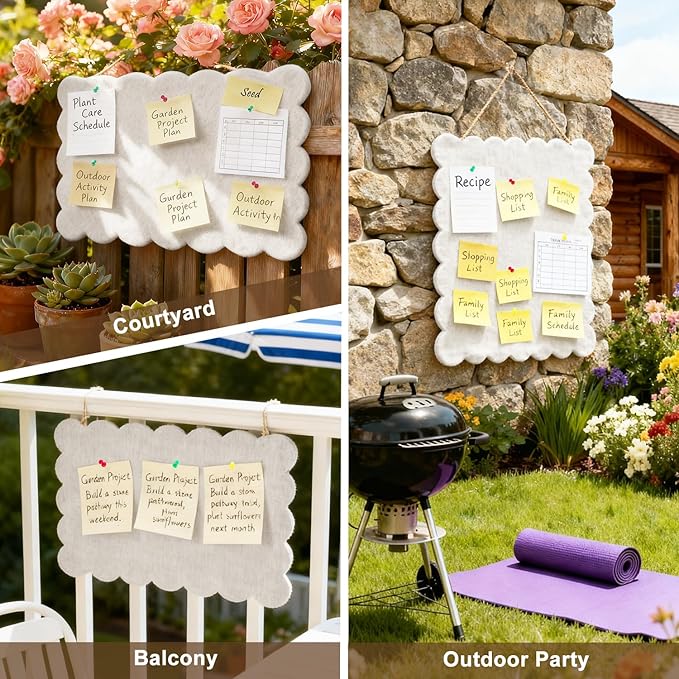 2 Pack Hanging & Wall-Mounted Felt Bulletin Board with Scalloped Edges, Multi-Use Pin Board, Cork Board Alternative for Office, Includes Hanging Rope, Hardware, and Double-Sided Tape（23.6 * 17.7inch）