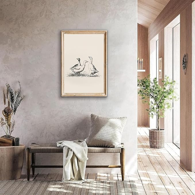 Vintage Duck Wall Art Prints Minimalist Abstract Animal Picture for Wall Decor Antique Vintage Painting Farmhouse Wall Decor Country Farm Animal Artwork for Living Room Kitchen Decor -16x24inch Poster