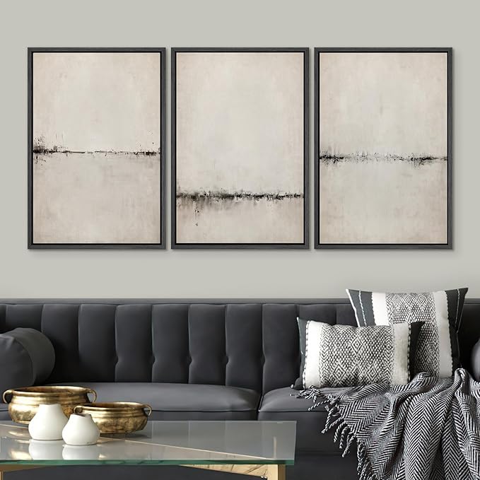 SIGNWIN Framed Canvas Print Wall Art Set Abstract Watercolor Serene Aesthetic Illustrations Modern Art Decorative Nordic Abstract for Living Room, Bedroom, Office - 16"x24"x3 Black