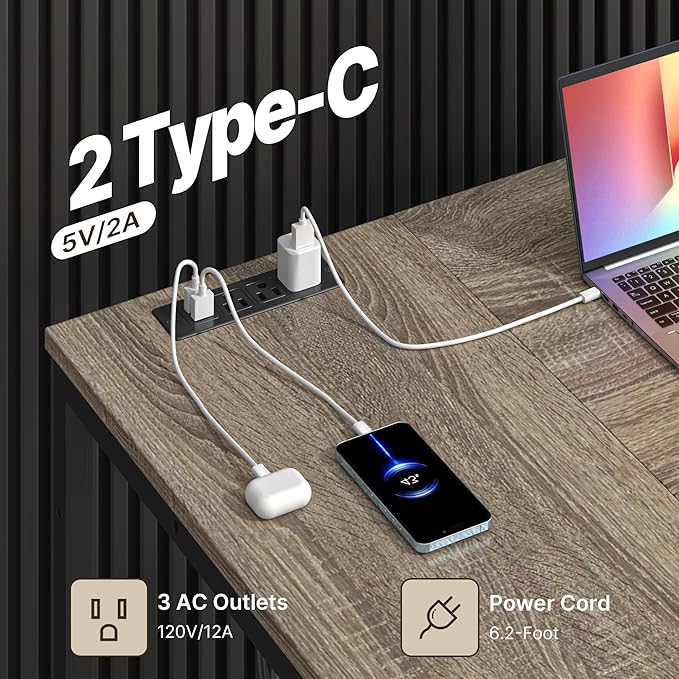 Gizoon 53 Inch L Shaped Computer Desk with Drawers, Corner Desk with Power Outlets & Reversible Storage Shelves with CPU Stand and 2 Hooks for Home Office Gaming (Grey)