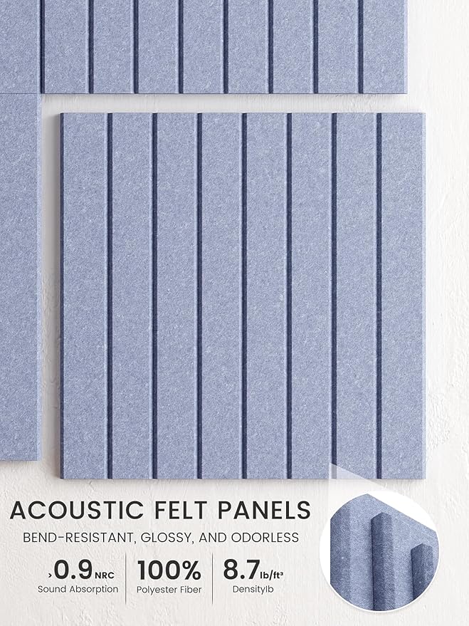 Bumusty Large Cork Board Alternative-48 x 36" Felt Bulletin Board Tiles, with 30 Pushpins, 70 Adhesive Tabs, 12-Pack Slat Wall Paneling, Cork Boards for Office Push Pin Board-Soft Periwinkle
