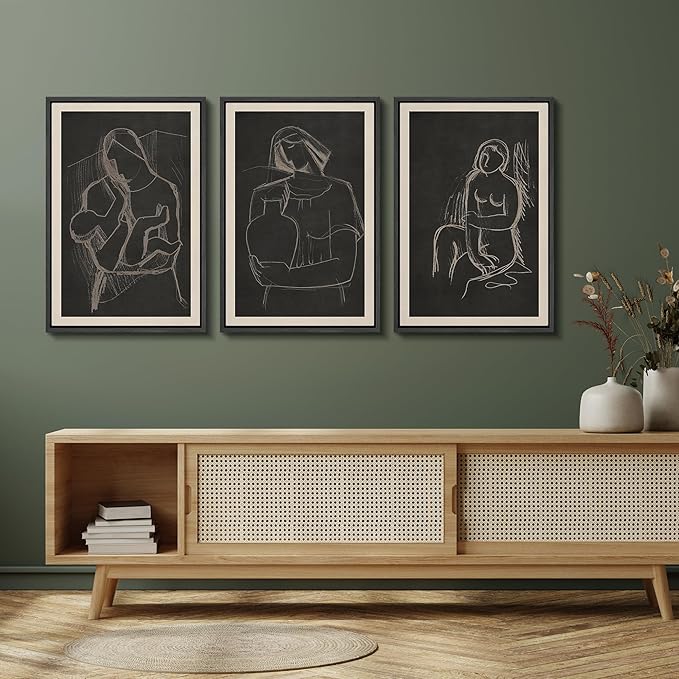 SIGNFORD Framed Wall Art Print Set Black Background Figurative Line Digital Art Modern Art Contemporary for Living Room, Bedroom, Office - 24"x36"x3 BLACK