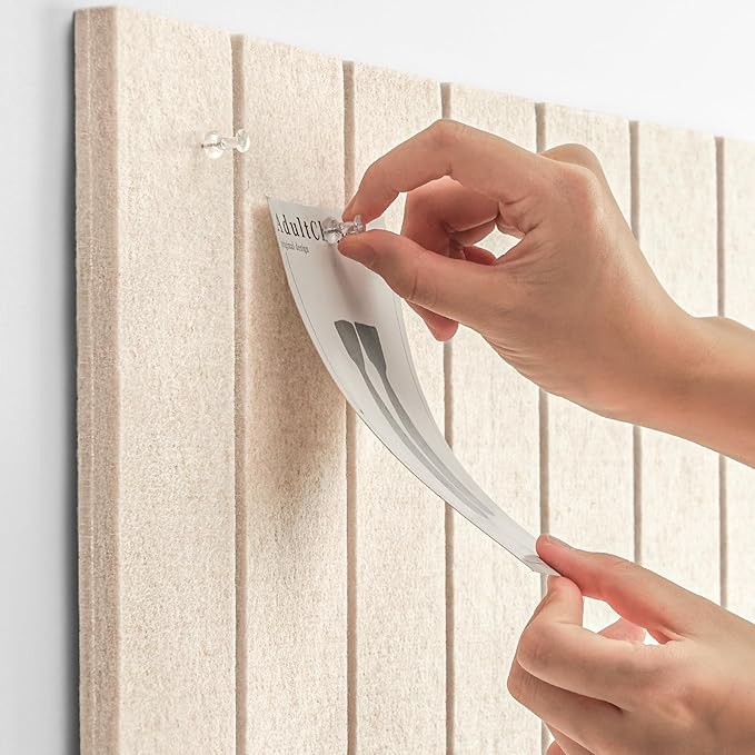 Bulletin Board, 48 x 36 inches Felt Board Decorative Pin Board, 4' x 3' Cork Board Alternative for Wall, Foldable Photo Board with 20 Pushpins - Oatmeal Stripes