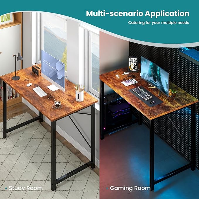 OLIXIS Small Computer Desk, 32 Inch Home Office Writing Desk for Small Spaces, Study Table with X-Shaped Reinforcement, Sturdy Bedroom Table with Scratch-Resistant Tabletop & Metal Frame, Rust