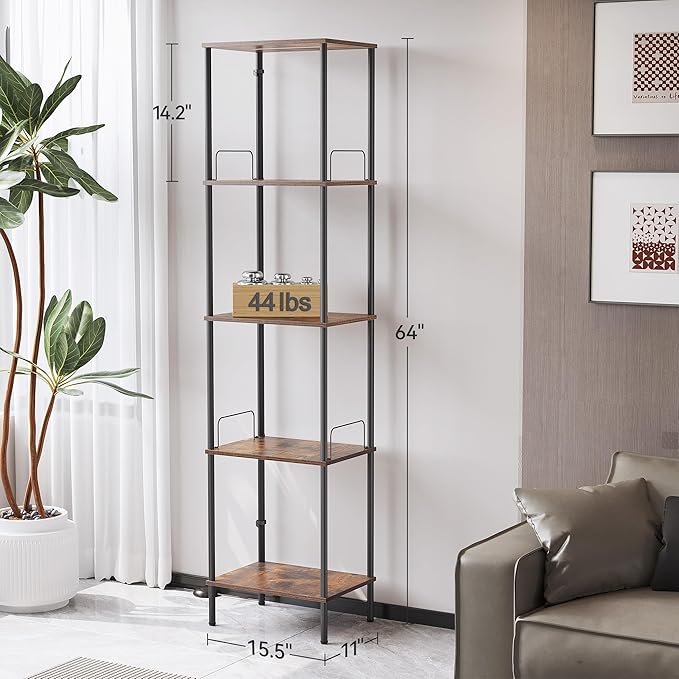 SUNMORY Display Shelf with Dimmable Lights, Lighted Display Cases for Collectibles, Adjustable Color Temperature and Brightness, Display Cabinet, Floor Lamp with Shelves, Home Decor, Rustic Brown