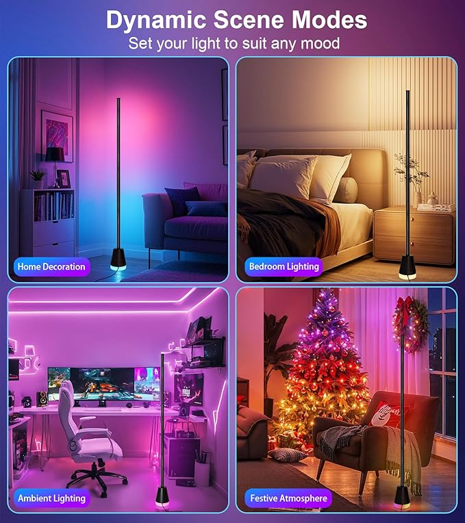 2Pcs Corner Floor Lamp,Smart RGB LED Corner Lamp with App and Remote Control,16 Million Colors & 68+ Scene,Music Sync,Timer Setting,Ideal Standing Lamp for Living Room,Bedrooms,Gaming Rooms