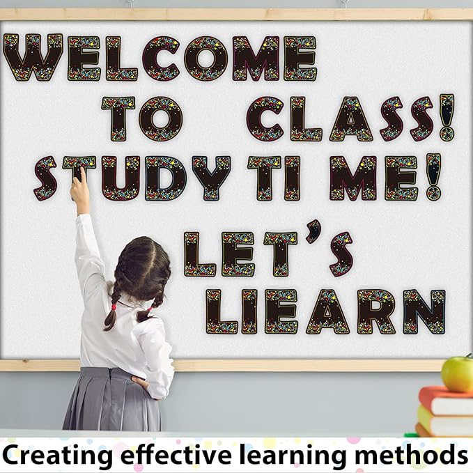 150 PCS Large 7" Bulletin Board Letters Set,Black Confetti Classroom Alphabet Cutout Letter for Bulletin Board Display Home School, A Great Helper to Inspire Students' Learning Interest