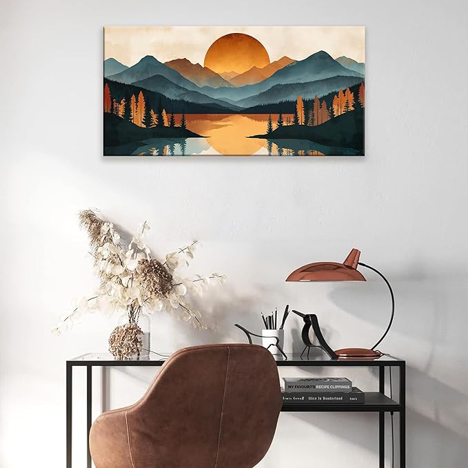 Suconvng Colorful Canvas Art Wall Decor Prints Mountain Boho Wall Art Picture For Bedroom Modern Office Home Wall Decorations Forest River Landscape Paintings Pictures Artwork Aesthetic 20 X 40 In