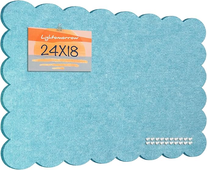 Scalloped Bulletin Board, 24 x 18 Inches Felt Pin Board - Decorative Cork Alternative for Wall, Foldable Picture Self-Adhesive Vision Prayer Board with 20 Pushpins - Turquoise Blue