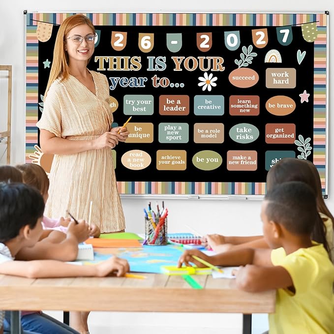 This is Your Year to Bulletin Board Set Boho Motivational Classroom Decorations Boho Inspirational Paper Cutout Welcome Back to School Bulletin Board Border for School Wall Decor Teacher Supplies