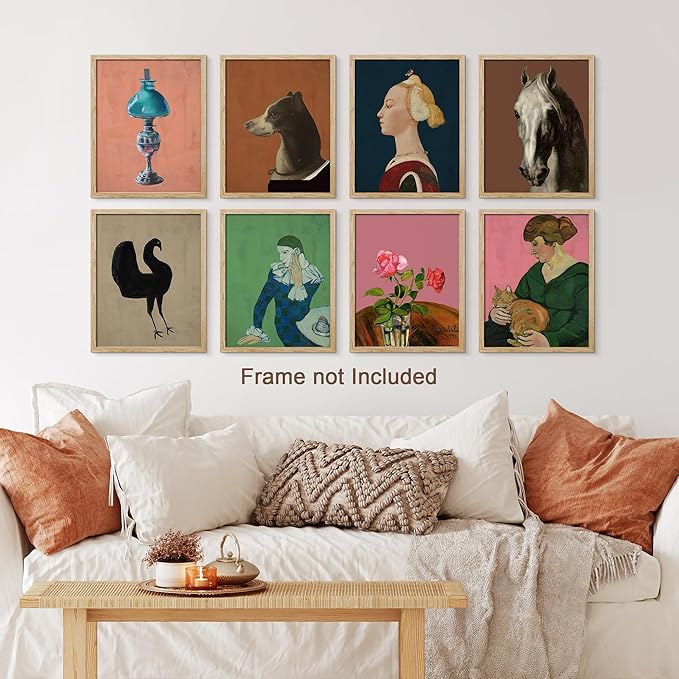 SIGNWIN Adhesive Canvas Poster Bathroom Decor 11"x14"x 8, Wall Art Room Decor Multicolor for Living Room, Bedroom, Office European Animal Woman Renaissance Portrait Vintage Illustrations Bohemian