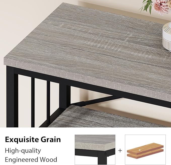 HSH Long Bookshelf, Large Wood Wide Grey Horizontal Book Shelf Under Window, Modern Open Etagere Bookcase for Bedroom Living Room, Industrial Wooden Metal Display Bookshelves for Home Office, 63 Inch