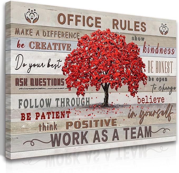 HDXUFJQ Office Inspirational Wall Art Office Rules Canvas Wall Decor Team Rules Motivation Positive Quotes Pictures Prints Teamwork Painting for Home Office Ready to hang(24"x36")