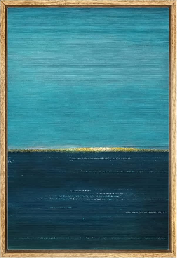 SIGNWIN Framed Canvas Print Wall Art Yellow Horizon on Edge of The Sea Abstract Wilderness Illustrations Modern Art Modern Scenic Relax/Calm Ultra for Living Room, Bedroom, Office - 24"x36" Natural