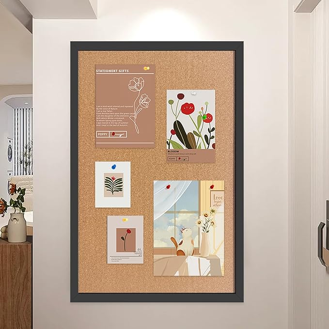 Cork Bulletin Board, 13''x18''-2pack Hanging Cork Board Wooden Framed with Pins for Wall, Dorm Room, Office, Home Decor – Natural Cork & Black Frame