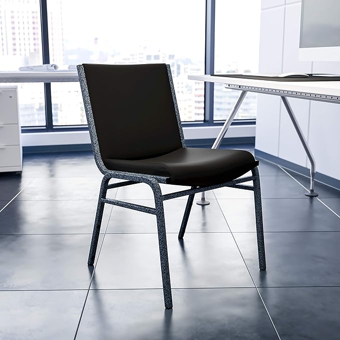 Flash Furniture HERCULES Series Heavy Duty Black Vinyl Stack Chair with Ganging Bracket