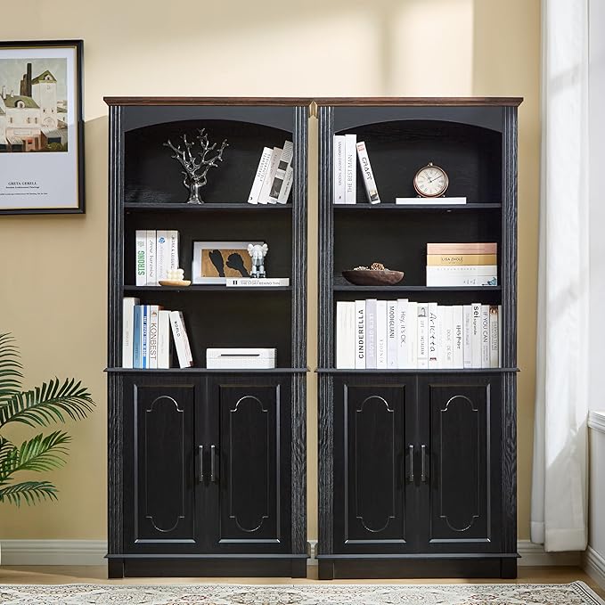 LIDYUK Black 5 Tier Book Shelf and Bookshelf with Storage Cabinet Doors, 72 Inch Tall Bookcase, Wooden Cube Storage Organizer, Bookshelf, Display Cabinet Furniture, Living Room, Pantry