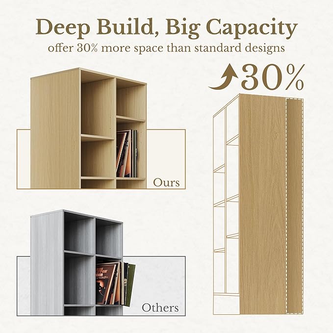 Bookshelf with Drawers, 73 Inches Fluted Tall Bookcase with Doors, Wooden Book Shelf with 4-Tier Storage Shelves for Home Office, Light Walnut