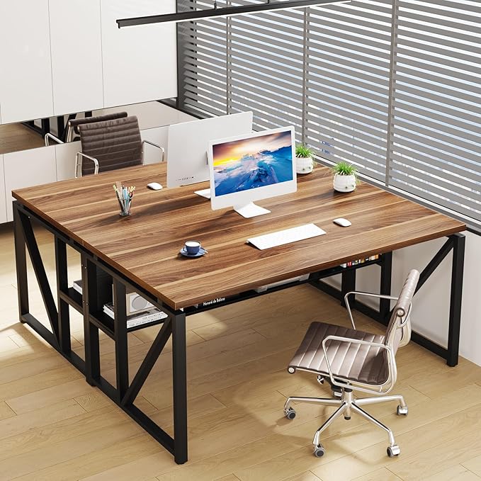 Tribesigns 55 inches Computer Desk with Bottom Storage Shelf Home Office Desk Writing Table for Workstation, Dark Walnut + Steel Leg, Cabinet not Included (Walnut, 55-inch -with Shelf)