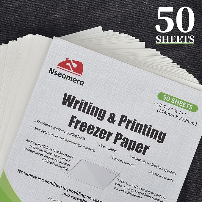Heavy Duty Freezer Paper Sheets for Quilting, Applique & Piecing - 8.5x11 Inches, 50 Sheets - Printable, Laser Cuttable Freezer Paper for Quilters