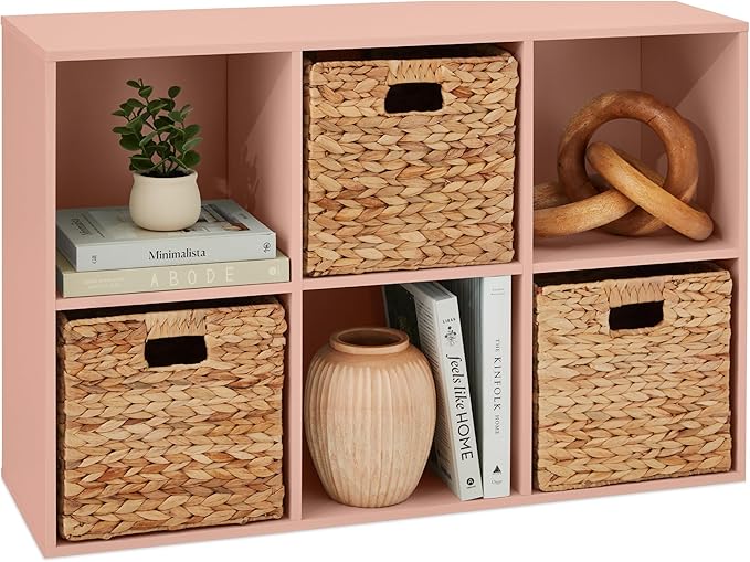 Best Choice Products Kids Bookcase 6-Cube Storage Organizer, 11in Shelf Opening, Bookshelf, Toy Storage, Customizable w/ 3 Removable Back Panels – Light Pink