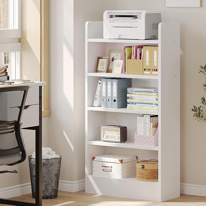 Zenira Modern 5 Tier 48 Inch Tall Bookcase, White Storage Display Unit, Open Shelving for Home Office