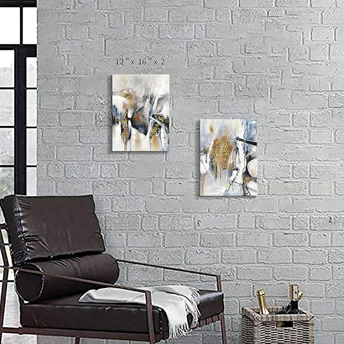 Hardy Gallery Abstract Canvas Wall Art Picture: Multicolor Print Painting Artwork for Bathroom (16'' x 12'' x 2 Panels)