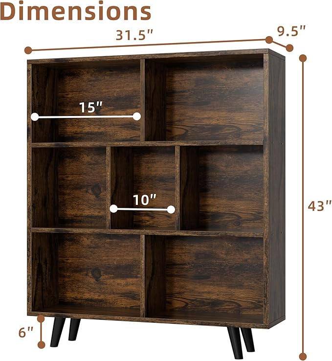 JAMFLY Bookshelf, 3 Tier Book Shelf with Legs, Modern Small Bookcase Storage Organizer Book Shelves for Bedroom, Living Room, Office, Brown