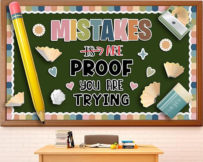 3D Back to School Bulletin Board Set with Pencil Balloon Inspirational Educational Classroom Decor Mistakes are Proof You are Trying Bulletin Board for Teacher Supplies Boho Pencil