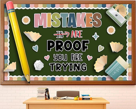 3D Back to School Bulletin Board Set with Pencil Balloon Inspirational Educational Classroom Decor Mistakes are Proof You are Trying Bulletin Board for Teacher Supplies Boho Pencil