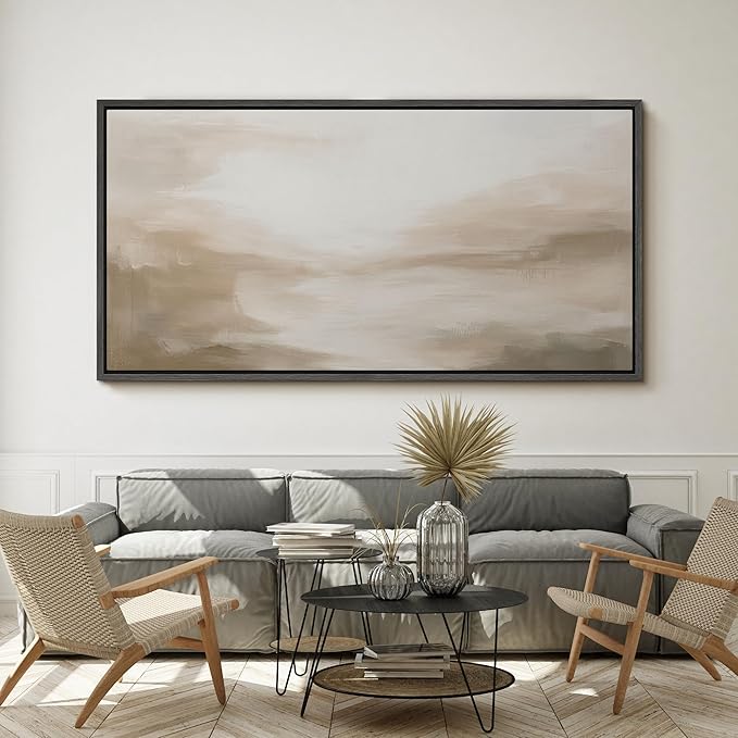 SIGNFORD Extra Large Framed Canvas Soft Neutral Abstract Horizon Illustrations Modern Art Calm Warm for Living Room, Bedroom, Office - 60"x30"