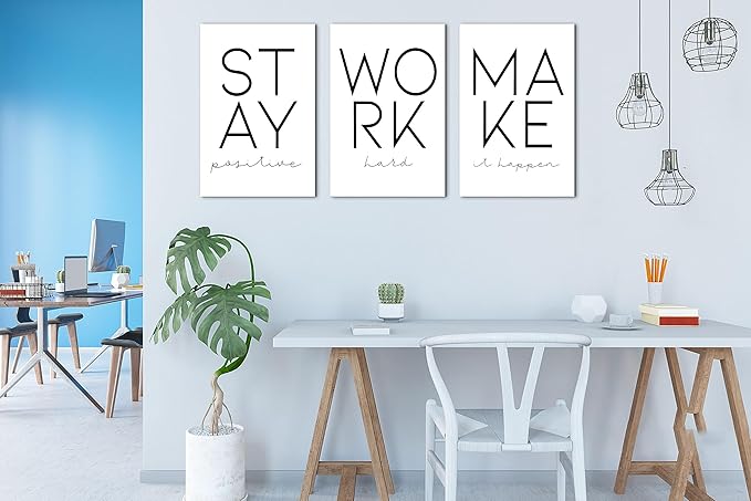 SHMAO Office Canvas Wall Art Motivational Wall Decor, 3 Piece Modern Positive Quotes Print Pictures for Office Wall Decor Women Inspirational Framed Artwork Home Office Decor 16”x24”x3 Panels