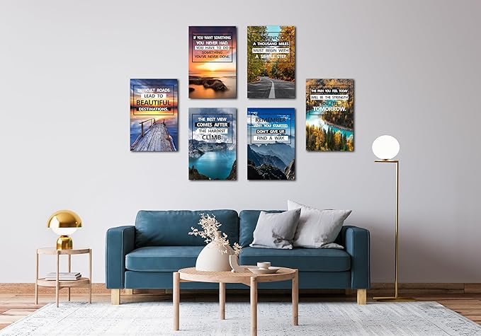 Motivational Quotes Motto，Inspirational Motivational Canvas Wall Art，scenery Painting，Modern Wall Art Suitable for Library, Office,Living ，Home，Gym Deco，Tabletop/Hanging| 6-pack(38x58cm) Framed