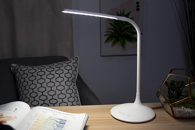 PureOptics LED VLED1819-BD Battery LED Desk Lamp, Dimmable with Adjustable Color Temperature, 4 Hour Battery Life, Rechargeable, Eco Friendly, White