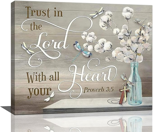 yerretin Christian Bible Verse Wall Art Religious Pictures Wall Decor Scripture Lord Canvas Cotton Painting Modern Decoration Artwork for Bathroom Living Room Bedroom Office Framed 20"x16"