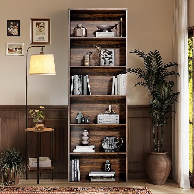 71" Tall 6-Tier Bookshelf, Large Open Display Bookcase with Ample Storage, Floor Standing Book Shelf for Living Room, Home Office, Bed Room, Brown