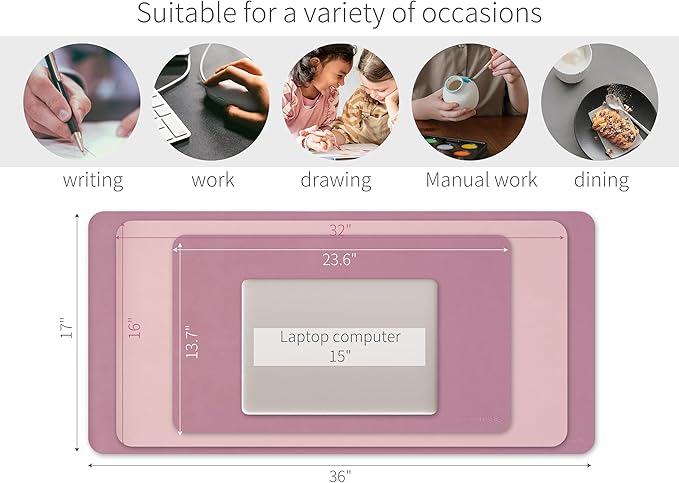 RENMTURE Double-Sided Two-Tone Faux Leather Desk mat Desktop Organization and Accessories Home and Office Large Mouse pad Game and Work (Purple/Pink, 36"x17")