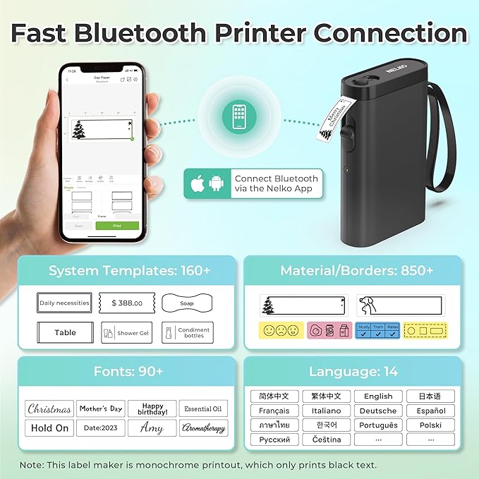 Nelko Label Maker Machine with Tape, P21 Bluetooth Label Printer with 3 Tapes & Case, Wireless Mini Label Makers with Multiple Templates Icon Font Custom for School Office Home, Black