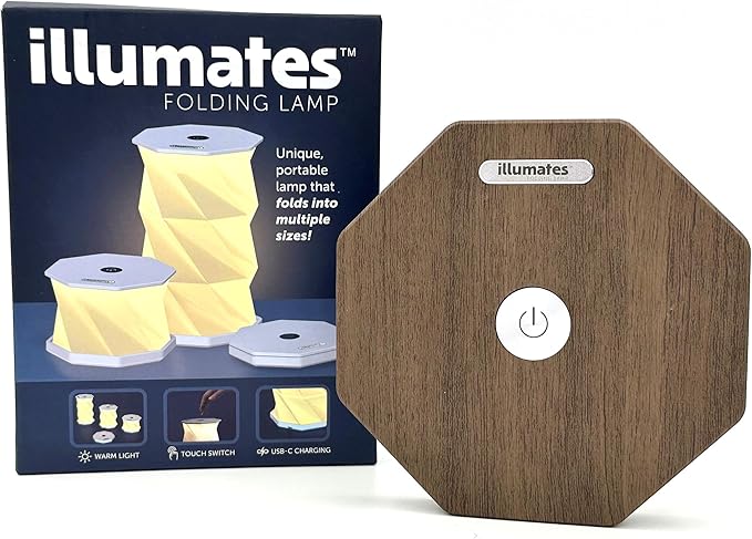 Origami Expanding Foldable LED Desk Lamp – USB Rechargeable & Portable - Dimmable Touch Control Light with Adjustable Height up to 8.25" for Office, Travel, Bedside & Modern Design (Wood Grain)