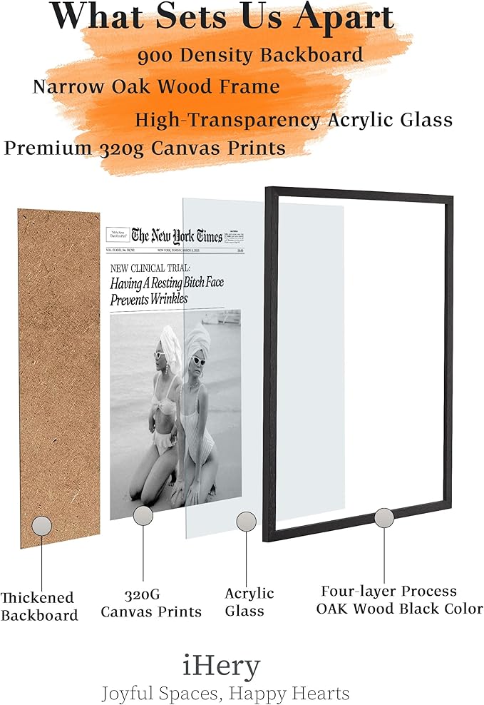 iHery Premium Natural Black OAK Wood 16x20in Having A Resting Face Prevents Wrinkles Trendy Framed Wall Art, Retro Hot Girls Canvas Wall Decor For Dorm Bedroom Living Room 1Pack