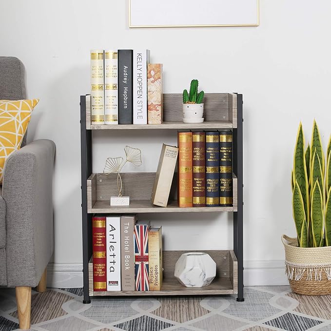 VECELO Bookshelf,Small Bookcase,3-Tier Storage Organizer,Industrial Shelving Unit for Home Office,Living Room,Dormitory,30" H,Brown