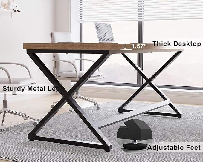 IBF 60” Rustic Computer Desk, Modern Wood Metal Home Office Desk, Farmhouse Work Desk for Writing Study in Bedroom, Minimalist Laptop Executive Workstation Computer Gaming Table, Rustic Oak, 60 in
