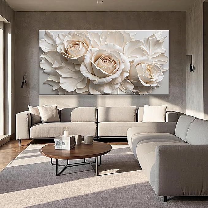 QSQ Large Wall Art For Living Room Prints Home Wall Decor Modern Canvas Art Wall Decor 39 X 78 Inches White Flower Wall Art Elegant Flower Painting Picture For Bedroom Hotel Office Artwork