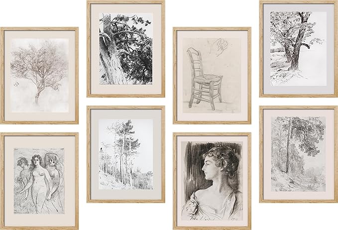 SIGNWIN Adhesive Canvas Poster Bathroom Decor, Wall Art Room Decor Multicolor for Living Room, Bedroom, Office Black White Forest Landscape Female Portrait Vintage Illustrations Bohemian - 8"x10"x 8