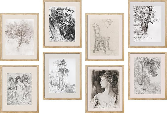 SIGNWIN Adhesive Canvas Poster Bathroom Decor, Wall Art Room Decor Multicolor for Living Room, Bedroom, Office Black White Forest Landscape Female Portrait Vintage Illustrations Bohemian - 8"x10"x 8