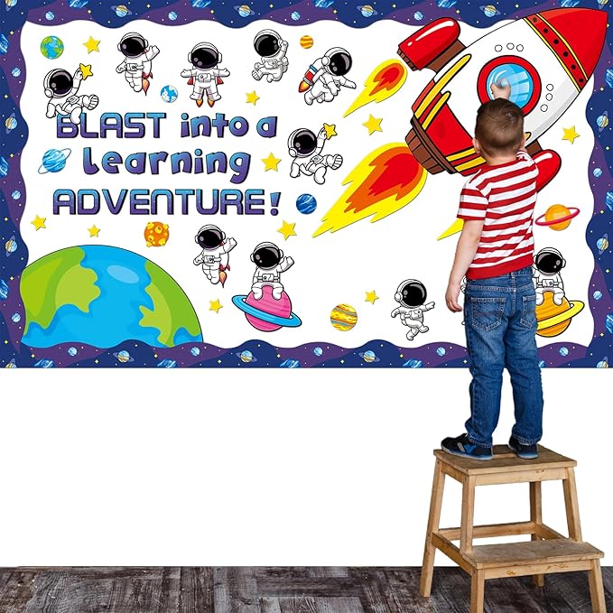 Outer Space Astronaut Bulletin Board Decorations Space Theme Classroom Decor Back to School Galaxy Borders Blast into a Learning Adventure Rocket Solar System Planet Paper Cutouts Kids