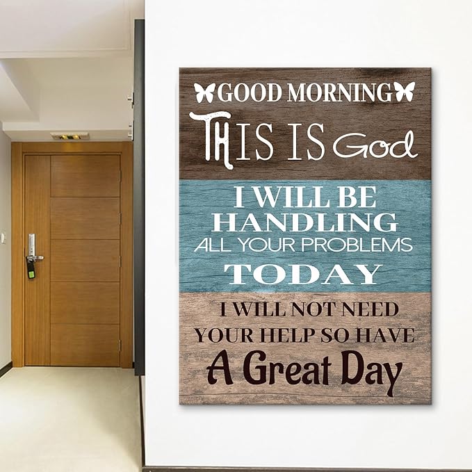 PSYYSP Religious Canvas Wall Art Good Morning This is God Christian Quote Wall Decor Funny Christian Poster Retro Picture Poster for Modern Home Living Room Office Wall Decoration [30''Wx 40''H]