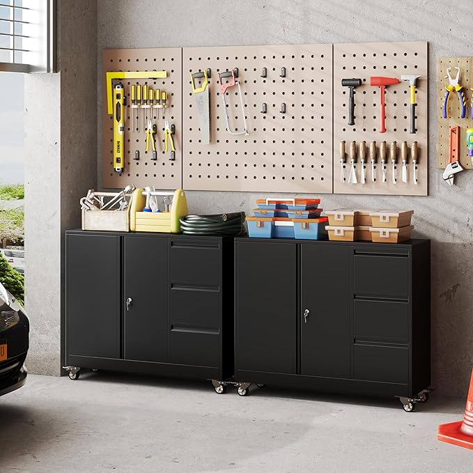 Metal Lockable File Cabinet with 3 Drawers, Black Metal Storage Cabinet with Locking Doors for Home Office Garage School (46.45" W x15.75 D x 40.4 "H)