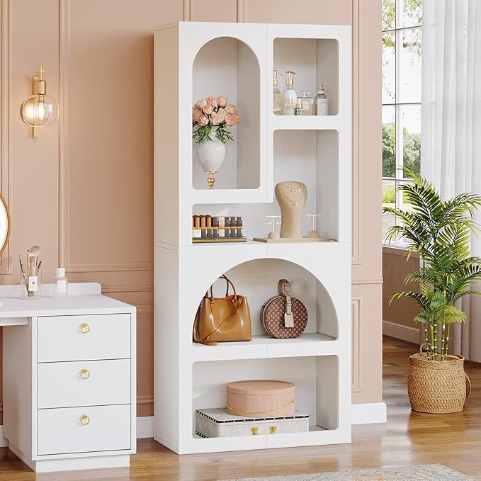 Tribesigns 70.87" Tall Geometric Bookcase Set of 2, Arched Bookshelf with 5 Irregular Storage Shelves, Open Art Decor Display Shelf for Living Room, 2 PCS