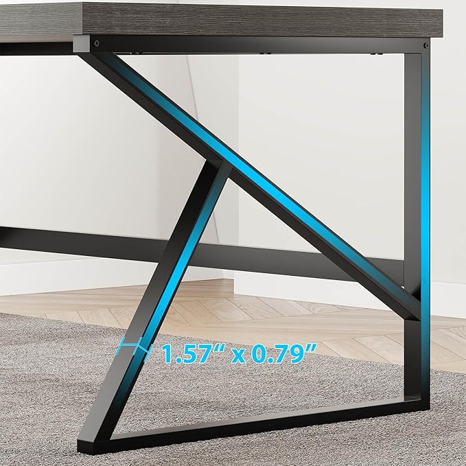 HSH Industrial Home Office Desk, Metal and Wood Computer Desk, Rustic Vintage Soho Work Study Writing Table, Modern PC Desk for Livingroom Bedroom, Farmhouse Computer Table Grey 55 inch Wide